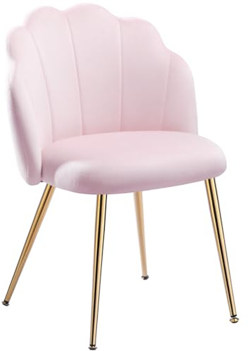 Eufurnibi Poltrona Toeletta con Schienale e Gambe Dorate, Sedia a Conchiglia per Tavolo da Trucco, Camera da Letto e Soggiorno, Facile Assemblaggio (Rosa)