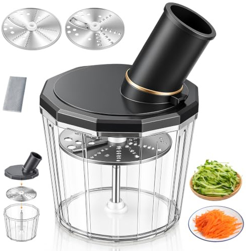 Gemüseschneider für Thermomix TM5 & TM6, Spiralschneider & Gemüsereibe Edelstahl für Zucchini Kartoffeln Karotten Obst, Vegetable Chopper Slicer Gemüsefriseur mit 2 Schnittstärken Ohne Küchenmaschine