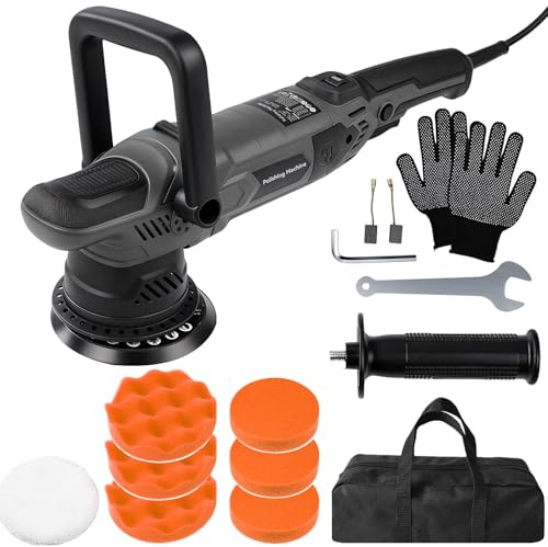 Exzenter Poliermaschine, Auto Exzenterpolierer 15mm 1600W Polierer mit 6 Variable Geschwindigkeit 600-3600RPM, mit Polierschwamm und Wolltücher, zum Polieren von Auto, Motorrad, Möbeln