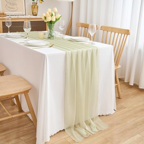 CHUQING Chiffon Tischläufer Hochzeit Tischdeko Stoff Tischdecke Sanftbeige | Chiffon Tischläufer 70 cm breit und 3 m lang für Hochzeit, Tischdeko und festliche Tafeln