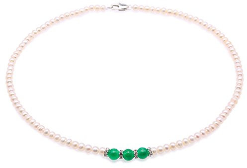 jyx perlenkette weiß Zarte 4,5 mm weiß Pearl Choker Halskette mit malaiische Jade 40,6 cm