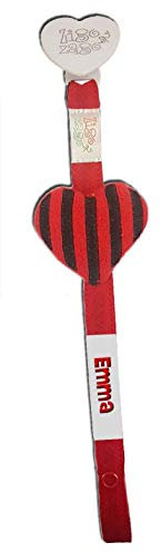 Zigozago - Portaciuccioa clip personalizzato con nome e cuore a righe rosso e nere