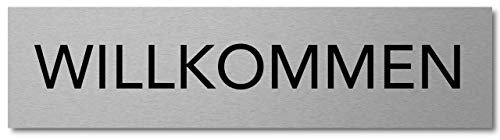 Interluxe Türschild Willkommen 200x50x3mm, Schild aus Aluminium, selbstklebend und wiederablösbar, modernes Design für Eingangstür, Wohnungstür, Haustür, Bürotür