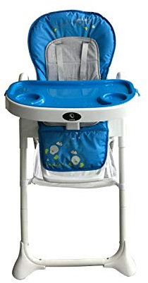High Chair Feeding Table Padded Seat Folding 3 in 1 Baby Toddler Infant Reclining Height Adjustable Feeding High Chairs with Removable Tray & Cover 5 Point Harness Wheels, Recliner 6-36 Months (Blue)