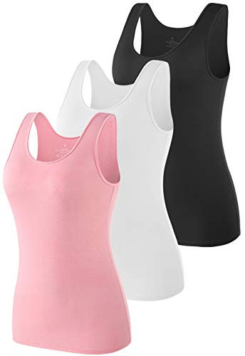 Vislivin Womens Supersoft Vest Tops Stretch Casual Tank Tops 3 Pack Black/White/Pink-1 M