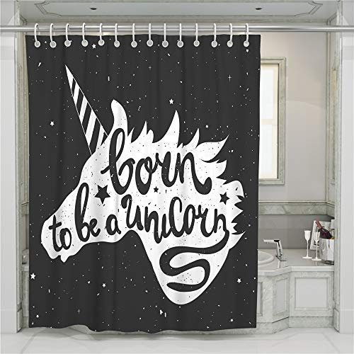 Treer Anti-Schimmel & Wasserdicht Duschvorhang für Badezimmer, Badezimmervorhang mit 12 Duschvorhangringe Waschbar Duschvorhang - Bunter Einhorn-3D-Druck (Sternenklarer Himmel,180x180cm)