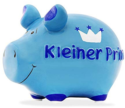 Premium Weddings Sparschwein Kleiner Prinz ca. 12,5 x 9 cm handgefertigt aus Keramik - Sparbüchse Spardose süßes Sparschwein