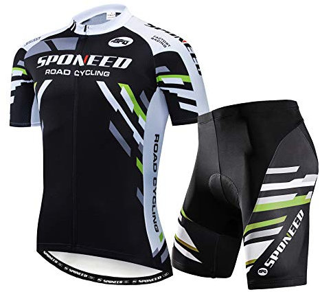 sponeed Radtrikot, kurzärmelig, für Herren, MTB, Fahrradbekleidung, Rennrad, Shorts, gepolstert, Schwarz Grün, X-Large