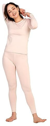 LAPASA Damen Innenfleece Thermounterwäsche Set, Thermooberteil & Thermohose Leggings Funktionsunterwäsche Sets, L41 Beige, 200 Wärmer, XXL