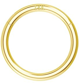 OUFER Body Piercing 18G 14K Solid Gold Hinged Clicker Segment Ring Lip Nose Hoop Helix Daith Tragus Septum Cartilage Earring