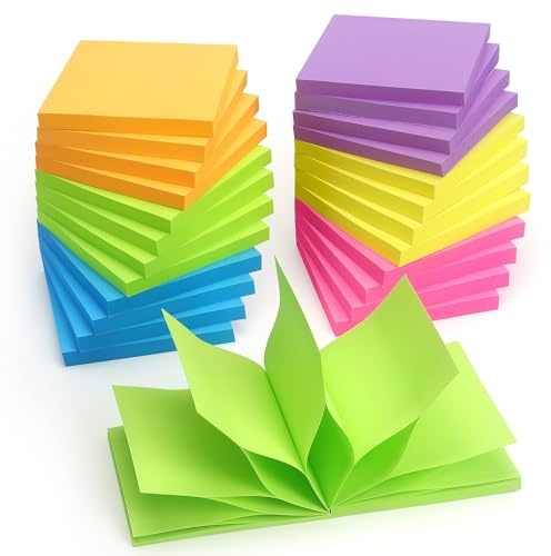 Pop-up Sticky Notes, 3x3 in, 24 Pads, 70 Sheets/Pad, Fluorescent Colors