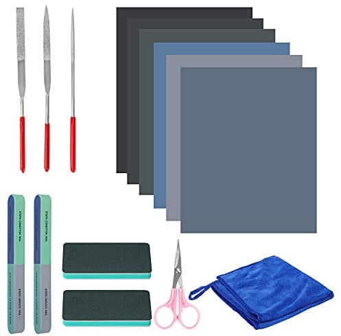 BELLE VOUS Epoxidharz Zubehör Set Epoxidharz Polieren (15-Teilig) - Epoxidharz Set Anfänger Inklusive Feilen, Werkzeug, Schleifpapier, Tuch, Schere - Kunstharz Resin Zubehör zur Schmuckherstellung