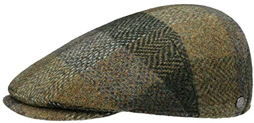 LIERYS Capri Virgin Wool Flatcap Herren Made in Italy Handarbeit 100% Wolle Gefüttert Karierte Walkmütze Markenemblem Schirmmütze Herbst Winter grün 61 cm
