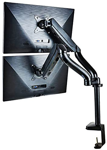 PALMAT - 15-27“ Dualer Monitorständer für Zwei Bildschirme - Aus Aluminiumlegierung, Höhenverstellbar, 360° drehbarer Gasfederarm, VESA 75-100 mm mit Schreibtischklemme