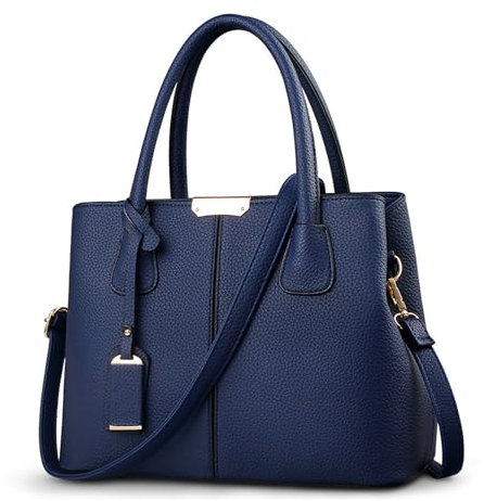 VARLIVOO Handtasche Damen Mittelgroß Henkeltaschen mit Anhänger Leader PU Schultertasche Tasche Elegant Umhängetaschen fur Reisen Büro Einkauf (Navy Blau)