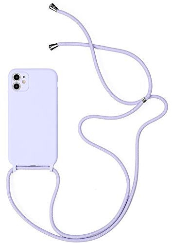 Alihtte Coque pour iPhone 7 Plus avec Cordon de Collier, Coque Souple Silicone TPU Bumper Etui Housse avec Cordon Réglable Lanyard Case pour iPhone 8 Plus Mince Antichoc Collier Cover-Lavande