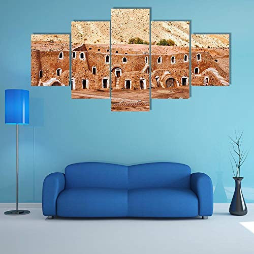 TopArt Décoration Murale 5 Parties Impression Demeure berbère Matmata Moderne Peinture Posters Art Intérieur Tableau Moderne Décoration Illustration Encadrée