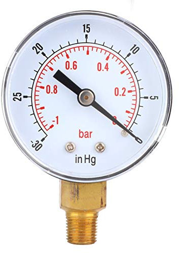 Vakuum-Manometer, 1/8 BSPT Luft-Vakuum-Manometer unterer Anschluss, 50 mm Dual Scale Dial Barometer Meter für Luft-Wasser-Öl