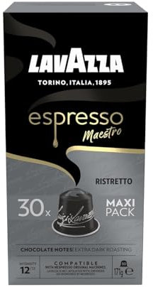 Lavazza, Espresso Maestro Ristretto, 30 Aluminium Capsules Compatible with Nespresso Original Machines, Chocolate & Caramel Notes, Arabica & Robusta, Intensity 12/13, Dark Roasting