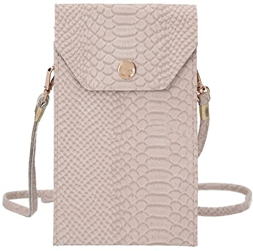 Depesche 11969 TOPModel - Handytasche in Beige und Kroko-Optik mit 3 Innenfächern und Sichtfenster für das Handydisplay, Tragetäschchen für das Telefon mit Umhängeschlaufe und Druckknopfverschluss