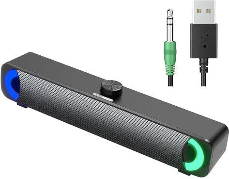 HPYLIF·H USB PC Lautsprecher, PC Soundbar, Computer Gaming Lautsprecher mit Surround Stereo Audio Buntes RGB Licht, Wired Soundbar für Notebook, PC, Laptop, Desktop - Plug and Play