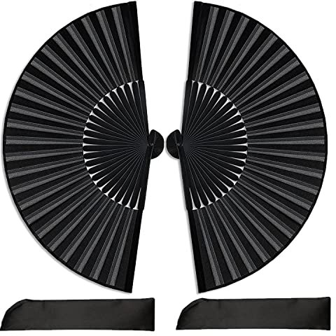 Dimoxii 2 Stück Schwarze Faltbare Handfächer, Elegante Chinesische Stofffächer als Taschenfächer oder Klappfächer, ideal für Sommer, Hochzeit, Party, Tanz, Fotografie & Wanddeko
