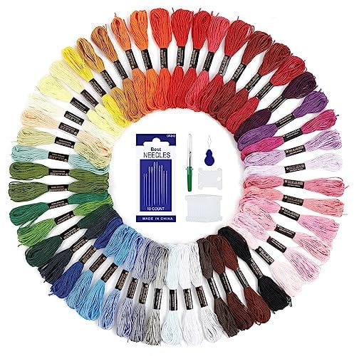 Romon 50 Colori Fili da Ricamo, Fili da Ricamo con Accessori per Amicizia Braccialetti Mestieri, Fili Punto Croce per Maglieria Punto Croce, 8m (50 Colori)