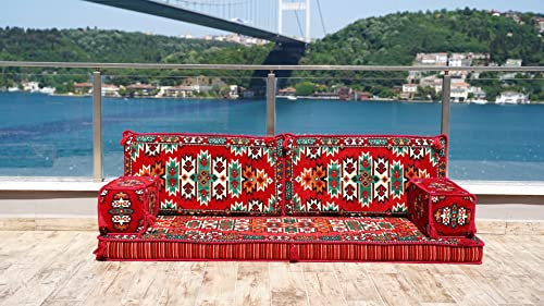 Rotes arabisches Wohnzimmer, marokkanische Wohnkultur, Bodenkissen, arabische Bodencouch, türkisches Bodensofa, ethnisches Sofa, arabische Sofabestuhlung (4'' Dicke Sofa (10cm))