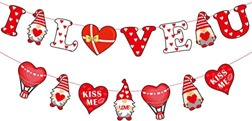 I Love You Banner mit Gesprächsherzen – 3 m, kein Selbermachen | I Love You Dekorationen Romantische Dekorationen Special Night | Valentinstagsbanner Valentinstag Dekoration | Valentinstag Girlande