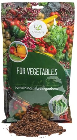 Hortulani Dünger für Gemüse & Bodenaktivator mit Mikroorganismen - Natürlicher Pflanzenmittel für gesundes Wachstum & kräftige Erträge - Bio-Gartendünger 500g für 50m2