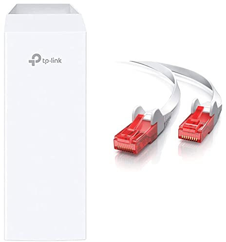 TP-Link Pharos Serie CPE210 Outdoor WLAN Access Point & CSL - 10m Cat 6 Netzwerkkabel Flach - Gigabit Ethernet LAN - RJ45 Kabel Flachbandkabel Verlegekabel - 10 100 1000 Mbit s - weiß