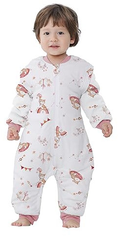 Baby Schlafsack mit Füßen 2.5 TOG Warm Gefüttert Winter Kinder Schlafsack abnehmbaren Ärmeln for Junge Mädchen (Süsse Träume, XS/(3-12M))