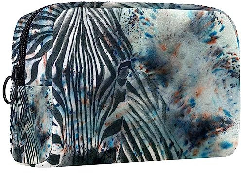 Kosmetiktasche,tragbare Reise-Make-up-Tasche für Damen,Aquarell Vintage Zebra,Kosmetikkoffer-Organizer mit Reißverschluss
