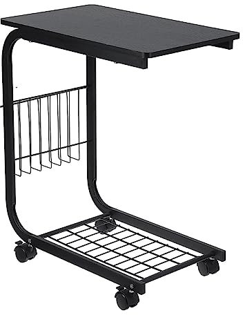POCHY Mesa Auxiliar en Forma de C, Mesa Auxiliar de Acero al Carbono, Escritorio para Ordenador portátil, Rueda bloqueable, Escritorio de pie móvil, mesita de Noche Moderna con Ruedas