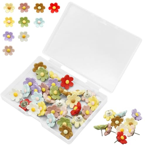 30pcs Flower Push Pins Blumen-Reißzwecken, dekorative Reißzwecken für Pinnwand, Blume, niedliche Reißnägel für Korktafel, Bunte, lustige Reißnägel für Karte, Pinnwand, Korktafel, Zuhause (10 Farben)