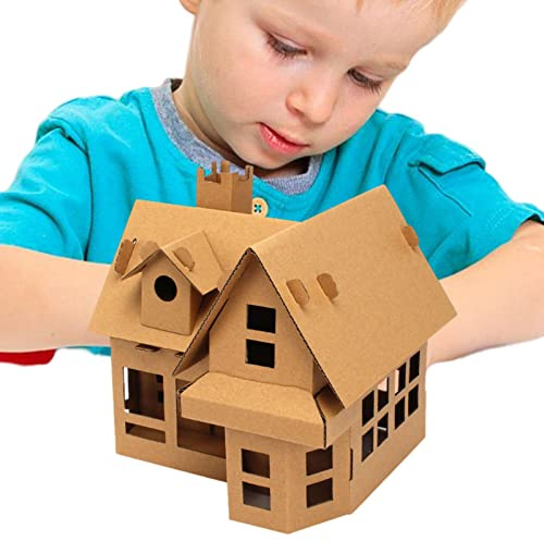 Moxeupon Haus aus Karton, Spielhaus aus Karton – Paper Toys Crisp KT Board, fördert Geduld, Phantasie und Konzentration, Dekoration für Kinderzimmer