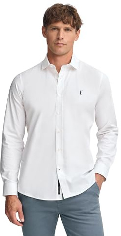 Polo Club Chemise Popelin à Manches Longues Blanc 100% Coton pour Hommes - Slim Fit