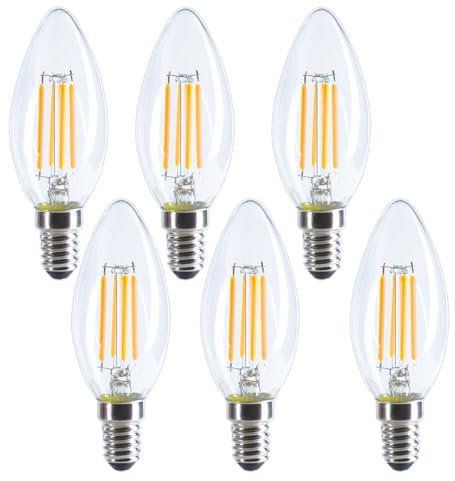 Etrogo led E14 Warmweiß Dimmbar 4W Leuchtmittel 400Lumen E14 C35 Lampe Birnen in Kerzenform Ersetzt 40Watt Klar Glas Filament 230V, kompatibel mit LED Dimmer (Dimmbar -6-Stück)