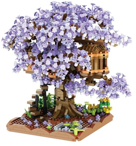 XJKLBYQ Cherry Bonsai Tree Building Kit, Mini Partikel Botanical Collection Building Project, DIY Micro -Klemmblöcke für Erwachsene und Teenager, ohne Licht (lila)