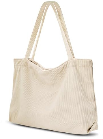 X SIM FITNESSX Unisex Umhängetasche Cord Tasche Tote Bag Damen Shopper Fashion Stofftasche für Alltag/Büro/Schule/Reisen (BEIGE)