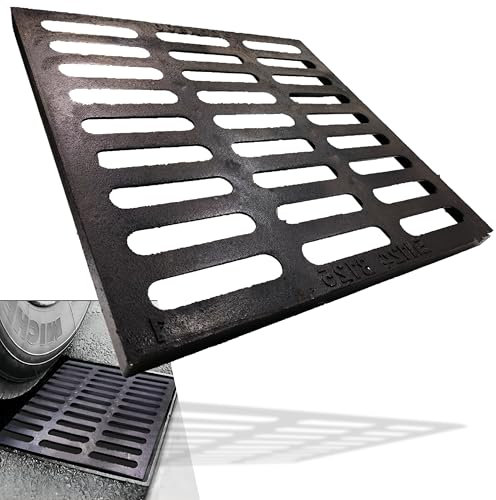 MASSLUNT Ablaufgitter aus Gusseisen, 20 x 20 cm, für den Außenbereich, C250 Klasse Kanalrost, langlebig, strapazierfähig, Abwasserrost, schwarz, quadratisch, Ablaufgitter für Betonboden (tatsächliche