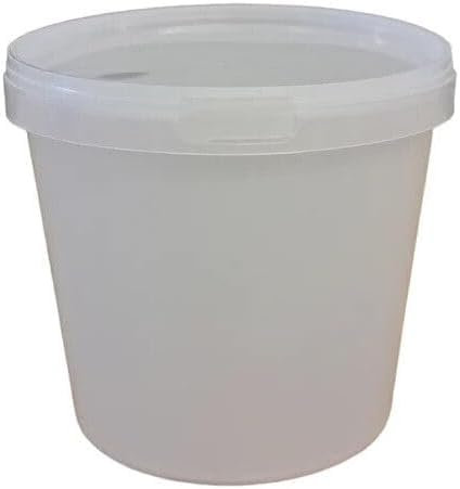 PACK OF 10 CateringBase Ltd 1 litre Round ice cream container with lid/Plastic Food Storage Soup Pot Container with lid Natural Dimension 133(Dia) x115Hmm