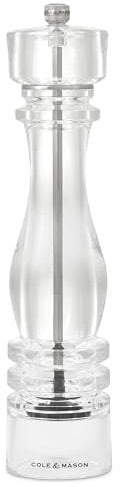 Cole & Mason London - Macinapepe in acrilico, meccanismo di precisione + carbonio, macinapepe con macinino regolabile, 300 mm, macinino per condimenti, meccanismo a vita