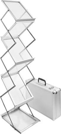 Prospektständer faltbar BOSTON, tragbarer Prospekthalter inkl. Koffer aus Aluminium, A4 Format, beidseitig nutzbar für Messen & Präsentationen