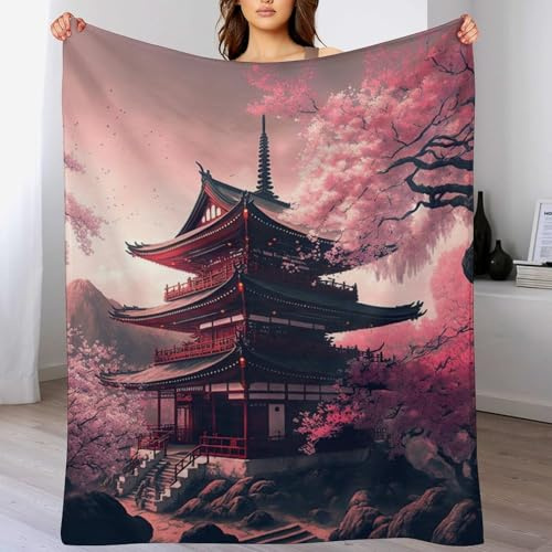 PAZZK Japanischer Tempel Kuscheldecken,Decke, 3D-Digitaldruck Kuscheldecke, Flannel Decke, Weich Wohndecke, Sofadecke Decke Für Kinder Jungen Erwachsene（100×130cm）