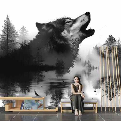 SPECUFX Papier Peints Geant Panoramique Faune Loup Forêt Montagne Personnalisé 3D Pour Salon Chambre D'Enfant Décoration Murale