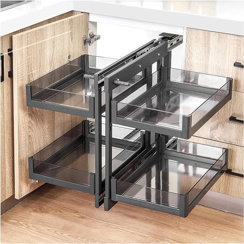 SJDUYD Blind Corner Cabinet Pull-Out Organiser, Pull Out Storage Rack Shelf with 4 Storage Baskets,Extendable Cupboard Organiser Shelf for Home Kitchen 800