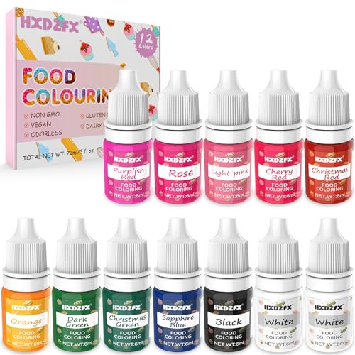 Food Colouring - 12 Colours × 6ml Concentrated Food Colouring Liquid for Baking, Cake Decorating, Candy, Macaron, Icing and Cooking - Neon Food Dye for Slime Making and DIY Crafts