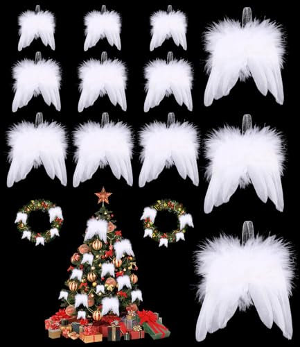 12 Stück Weihnachtsbaumschmuck Weiß, Christbaumschmuck Weiß, Engelsflügel Deko, Weihnachten Engelsflügel, Flügel Weihnachtsschmuck, Engelsflügel Federn, für Weihnachtsfeier Dekoration DIY Handwerk