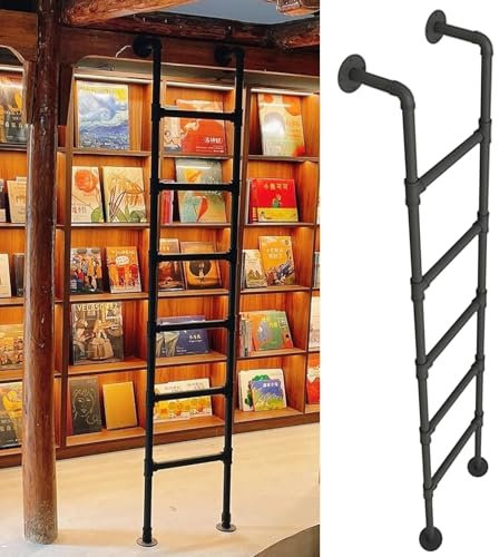 An der Wand montierte Metallleiter für das Dachgeschoss, industrielle Bibliothekstreppe aus Eisenrohr, Kellerausstiegsleiter, Feuerleiter für Dachboden, Wohnheim, Bibliothek, Etagenbett, Dec